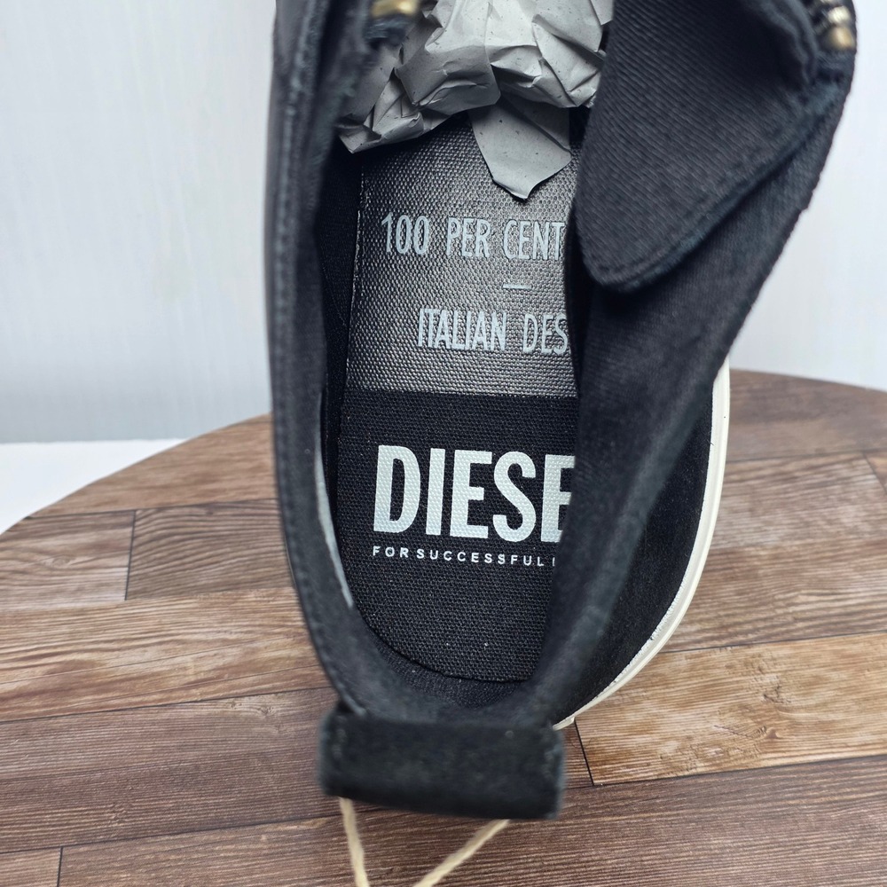 Diesel S-Astico Mzip Sneakers Men 12.5 Black White High Top Leather Suede Zip Up - Picture 10 of 11